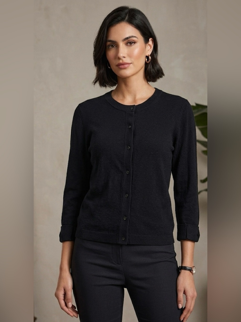 kate spade Black Crewneck Button-Front cardigan Sweater